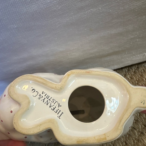 Tiffany & Co. Bunny Rabbit Bank White W Pink Polka Dots Hand Painted AUSTRIA - Picture 4 of 6